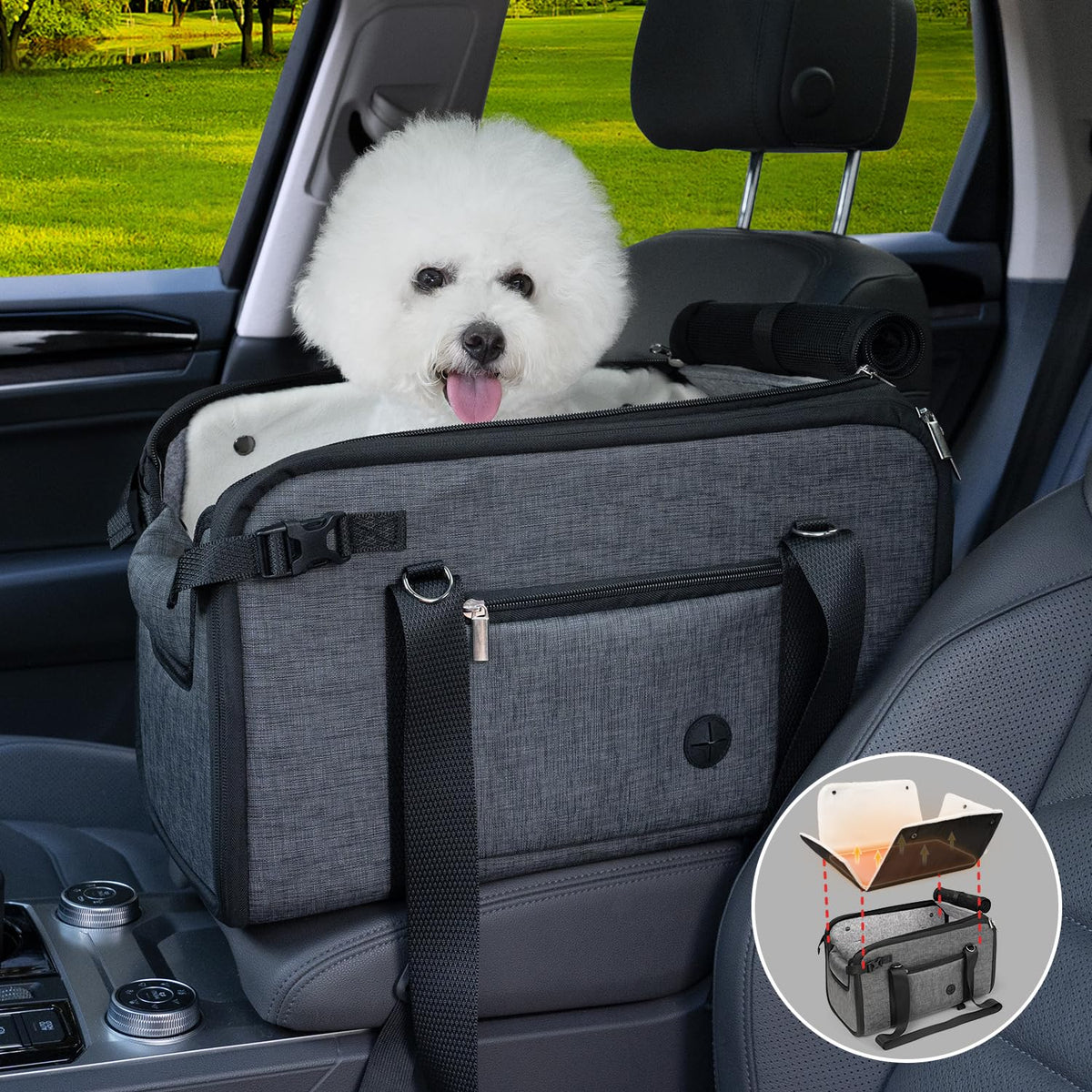 YUDODO Console Pet Seat & Carrier – Dark Grey