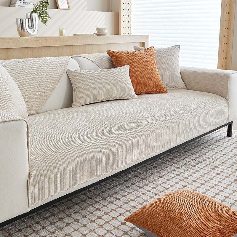 Minimalist Chenille Sofa Seat Cover – Beige & Grey
