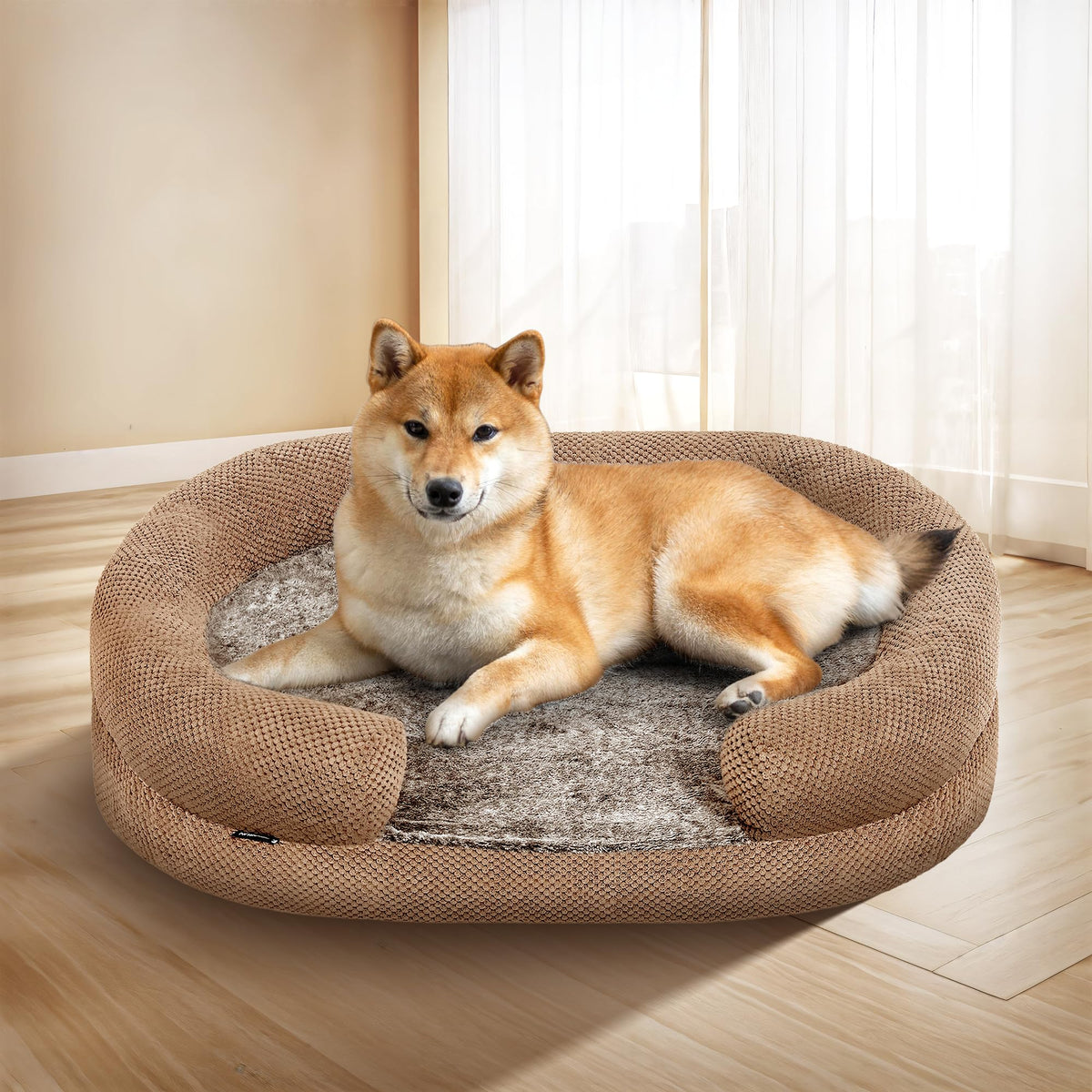Small Round Memory Foam Dog & Cat Bed with Bolstered Sides & Removable Washable Cover