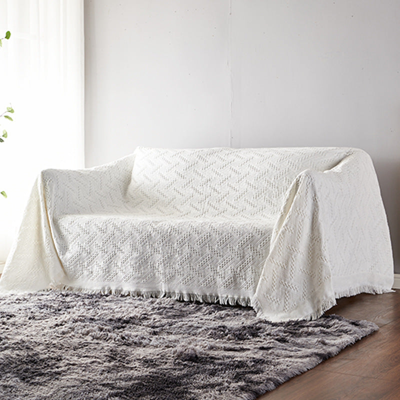 White Grid Washable Cotton-Blend Sofa Throw