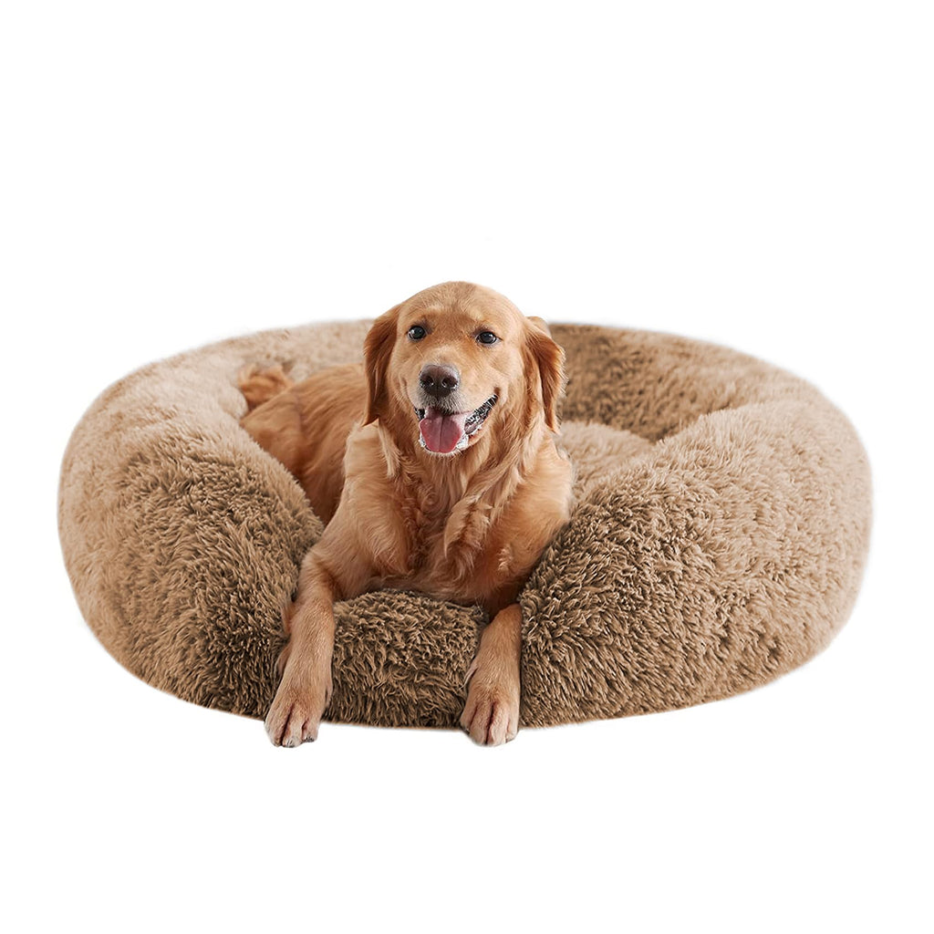 URGVANZ PET 34-Inch Fluffy Faux Fur Donut Dog Bed – Washable, Up to 80 lbs
