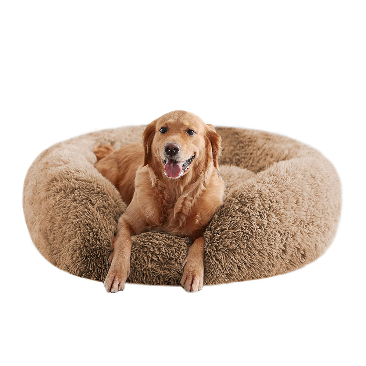 URGVANZ PET 34-Inch Fluffy Faux Fur Donut Dog Bed – Washable, Up to 80 lbs