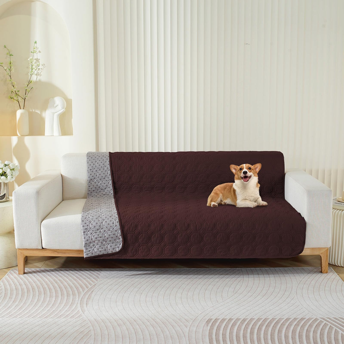 SYSLOON Waterproof Non-Slip Pet Sofa Cover – Burgundy, 82 × 82 in