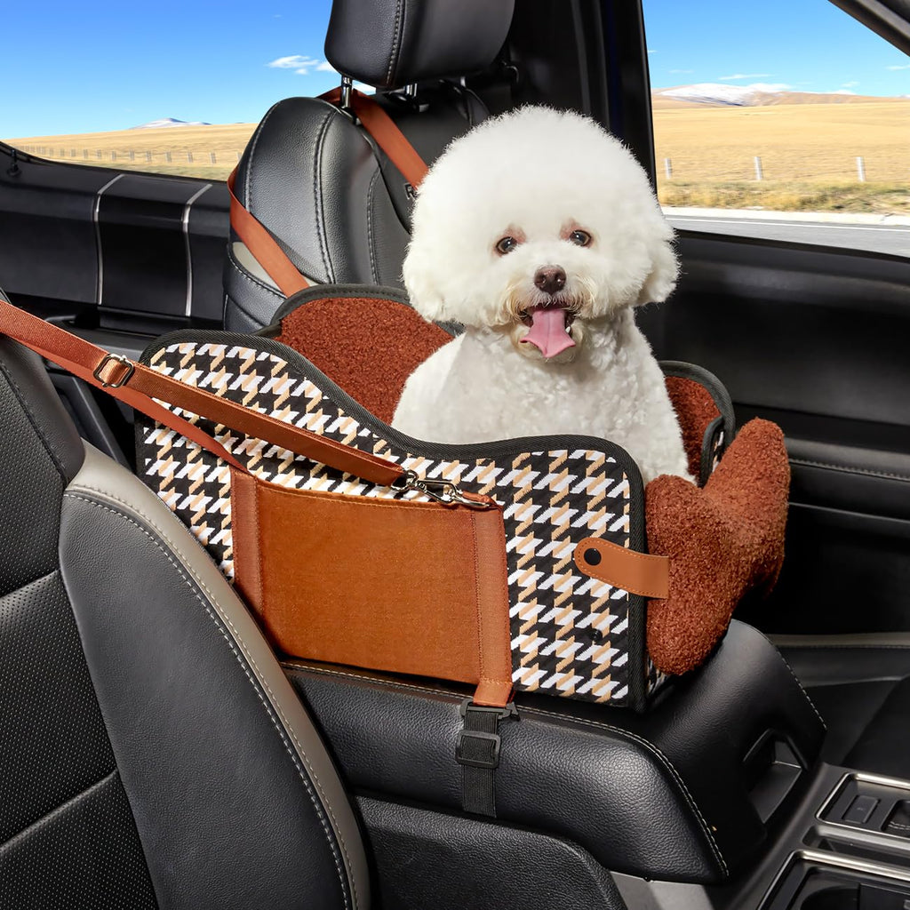 TKYZ Center Console Pet Car Seat with Houndstooth Sides – Brown