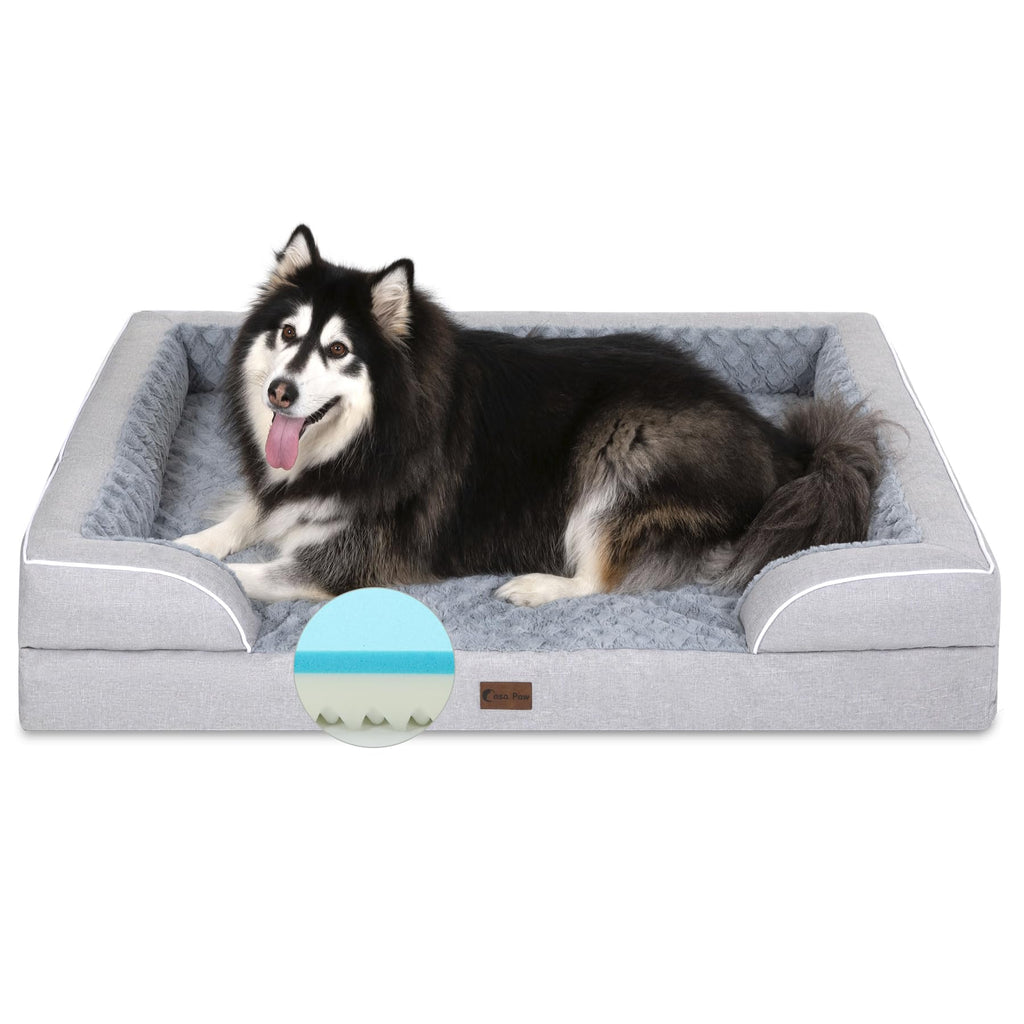 Casa Paw XXL Cooling Memory Foam Bolster Dog Bed with Waterproof Lining & Washable Cover – Light Grey