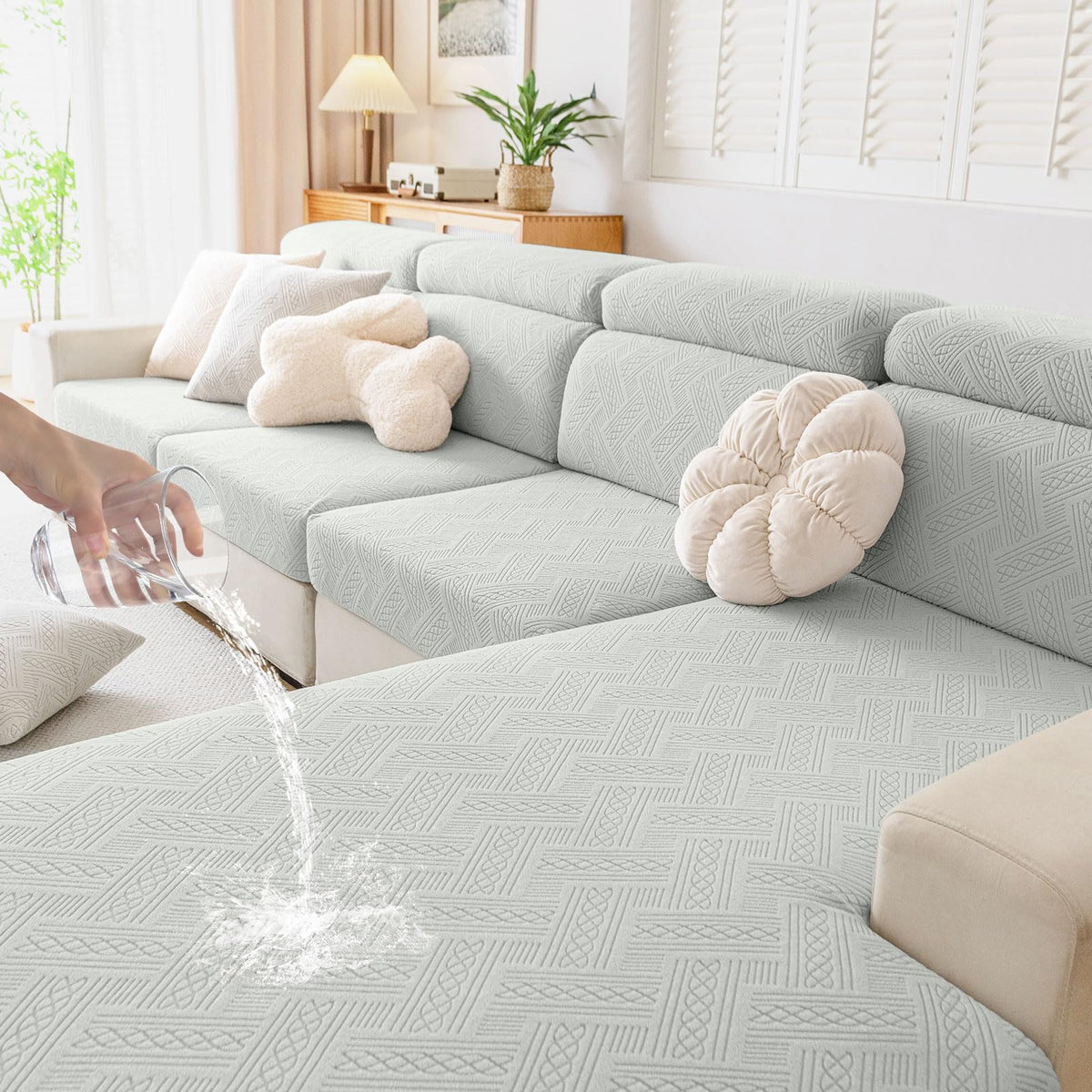 hyha Waterproof Pet Sofa Cushion Cover – Light Grey, Large