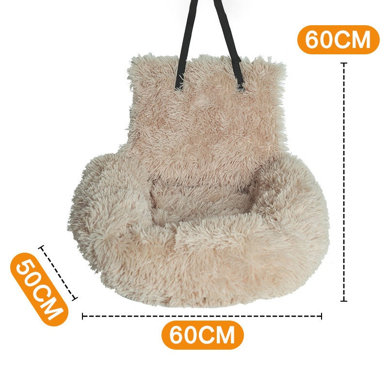 Beige Shaggy Pet Car Seat Bed