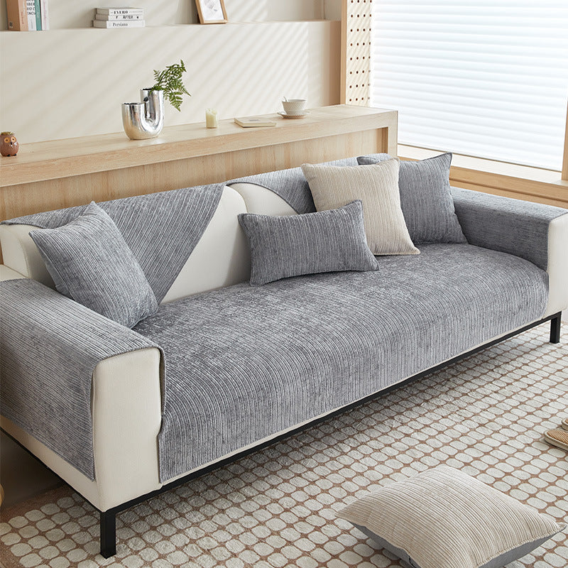 Minimalist Chenille Sofa Seat Cover – Beige & Grey