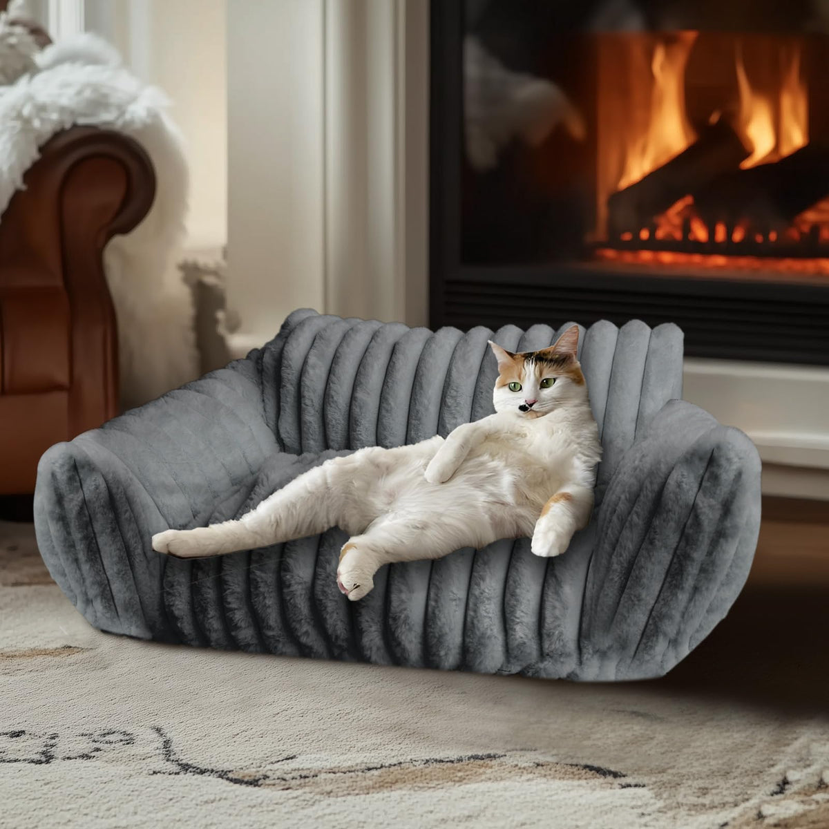 VelvetVines Cozy Pet Sofa – Warm Grey