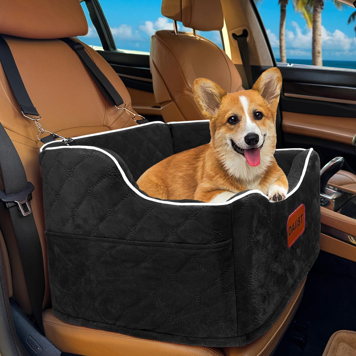 Memory Foam Dog Car Booster Seat – Black, 19 × 17 × 17 in