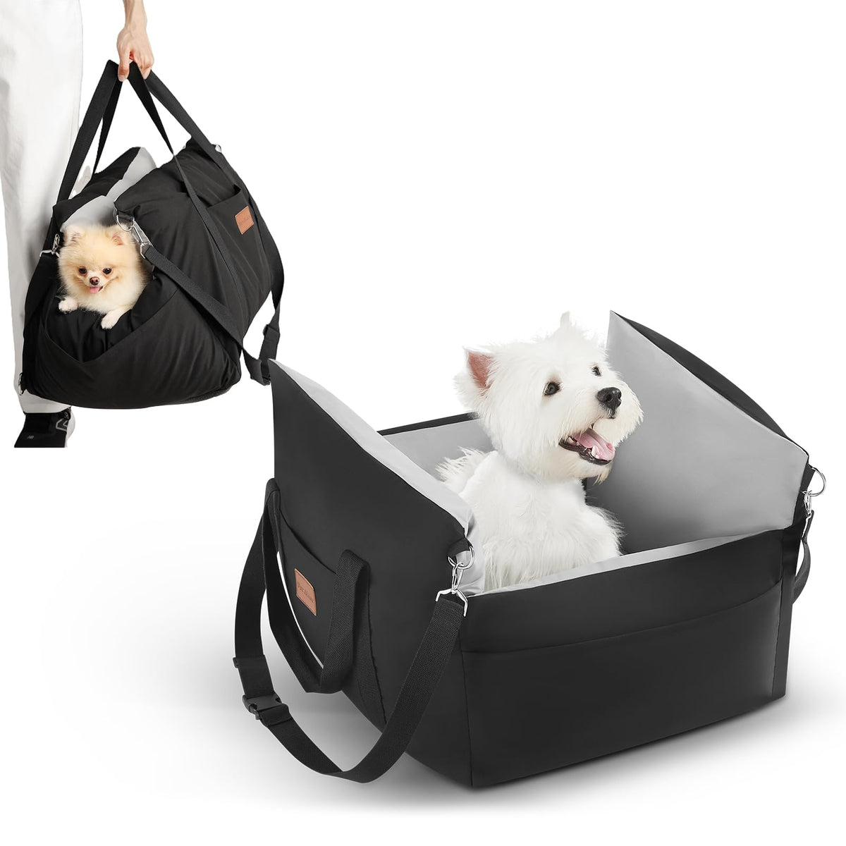 PetyKare Foam Pet Car Seat with Washable Cover – Black & Grey
