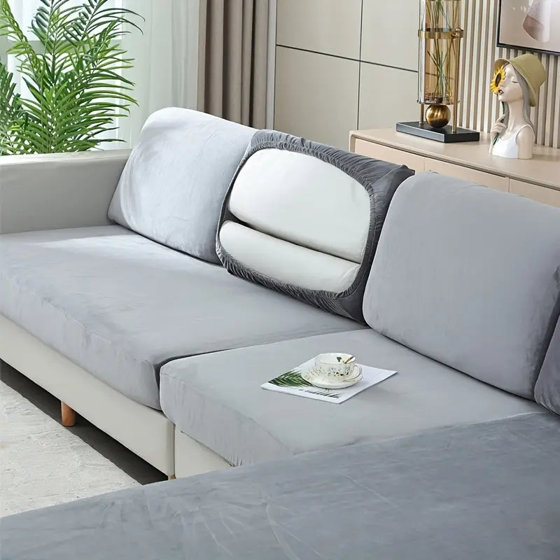 Grey Velvet Sofa Cushion Cover for Pet Hair Protection