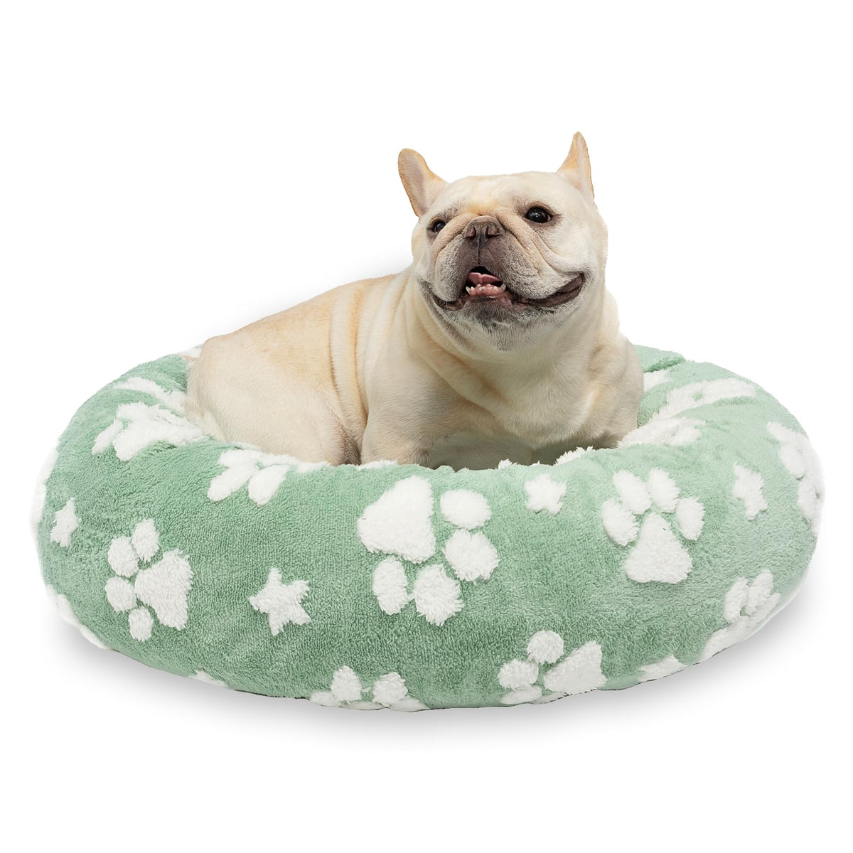 Yaning 23-Inch Donut Dog & Cat Bed with 3D Paw Texture & Removable Washable Cover – Green