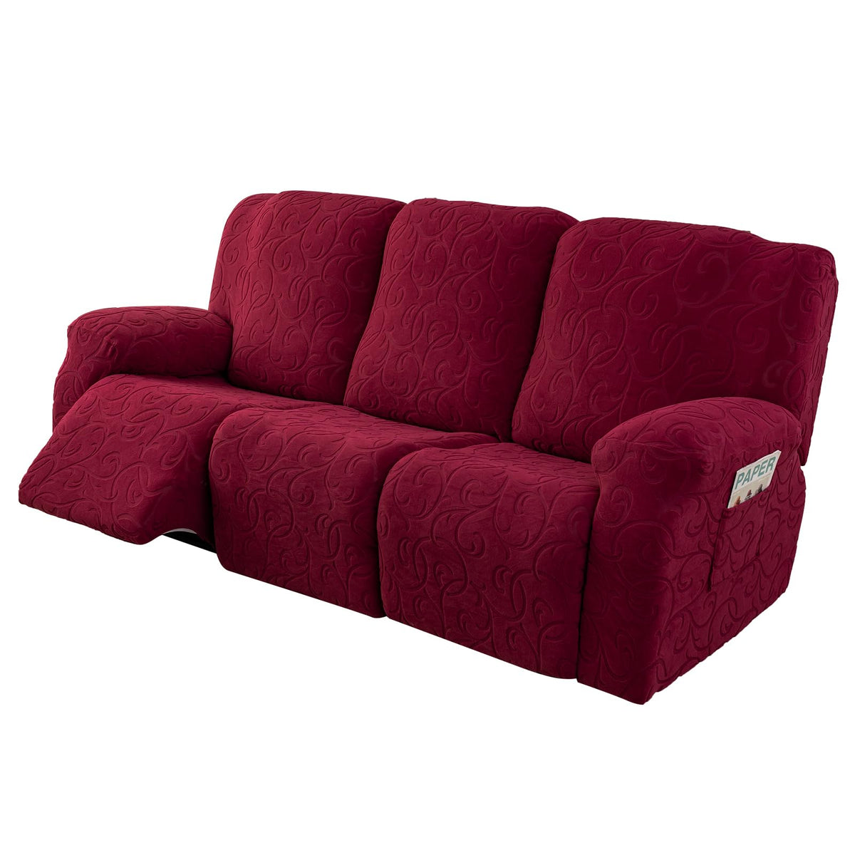 YUEANG Stretch Reclining Sofa Cover Set – Wine Red, Three Seat