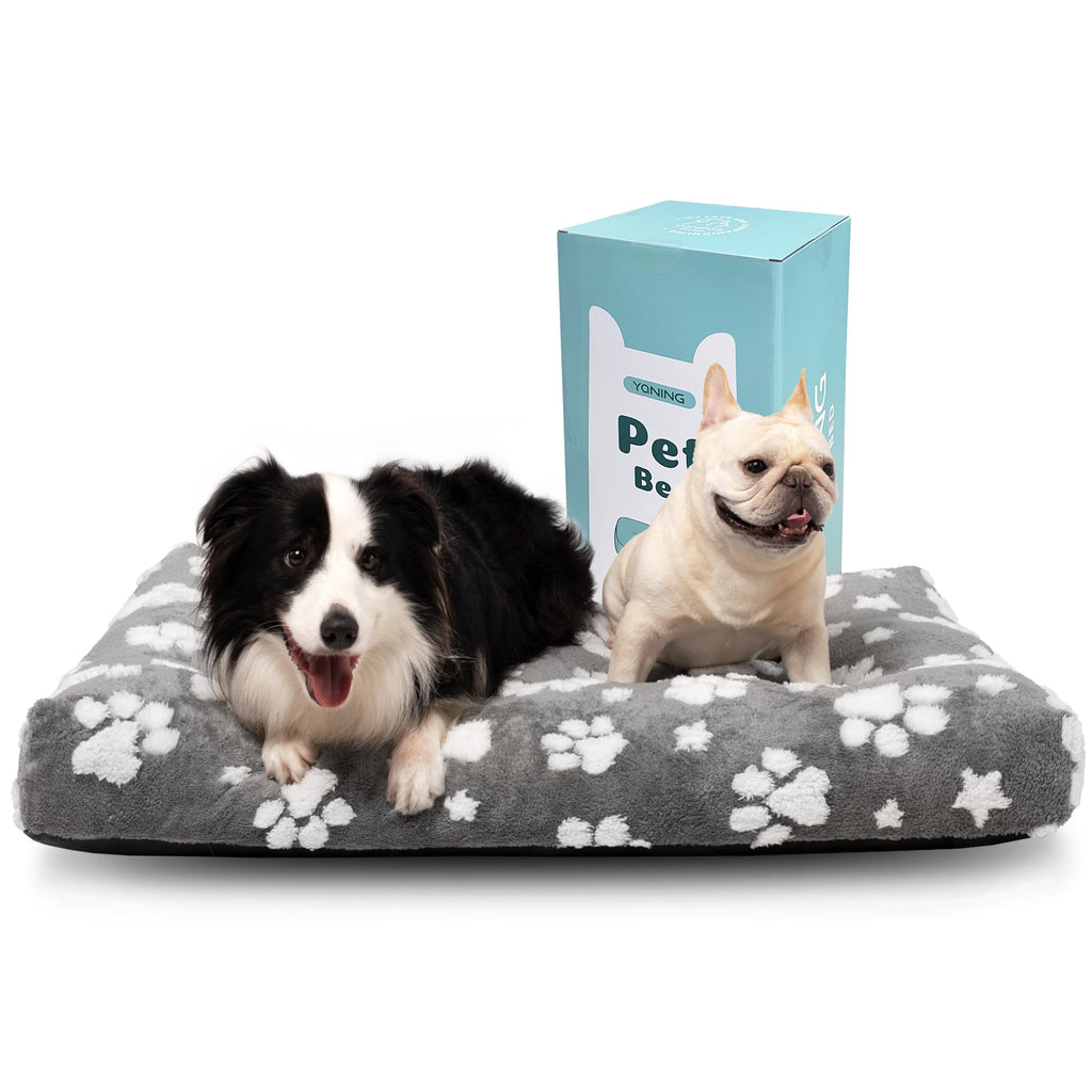 Yaning XL Fluffy Dog Crate Bed with Removable Washable Cover – Grey Paw