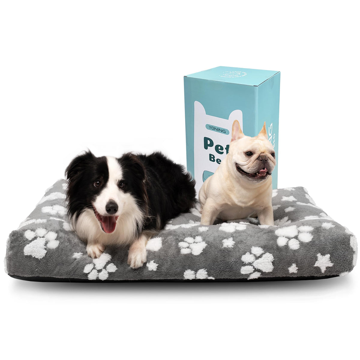 Yaning XL Fluffy Dog Crate Bed with Removable Washable Cover – Grey Paw