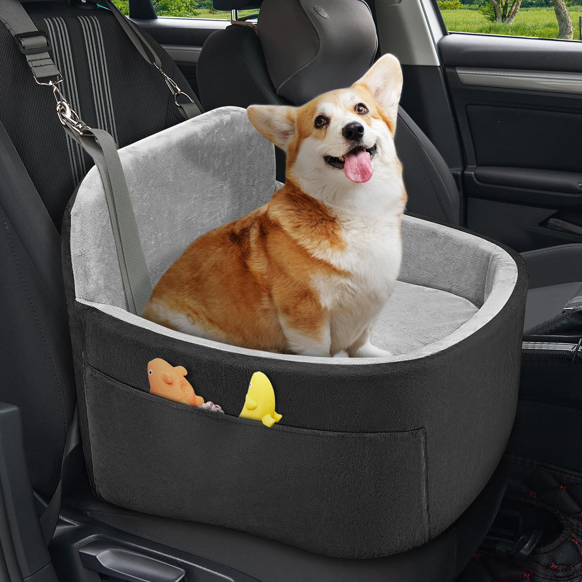 ONE PIX Raised Dog Car Booster Seat – Grey, Up to 30 lb