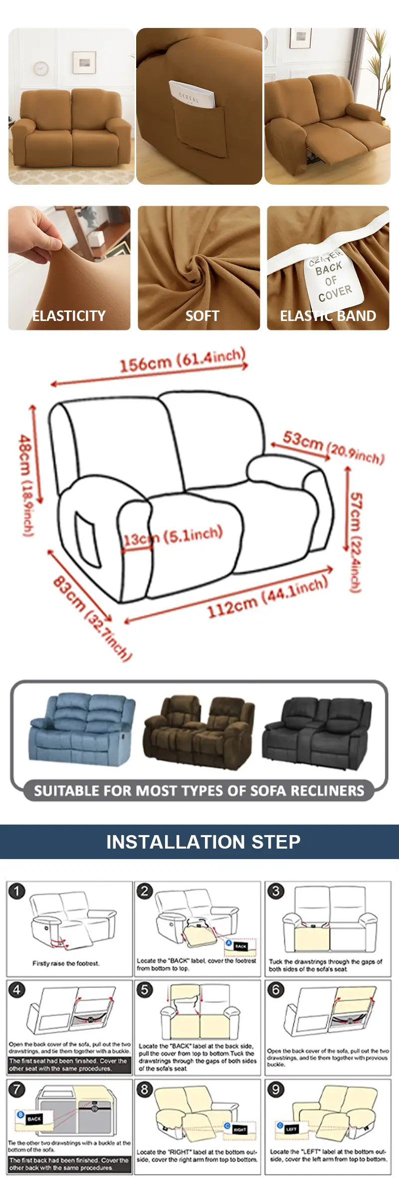 Pet-Scratch Protection Recliner Cover – 6-Piece Set