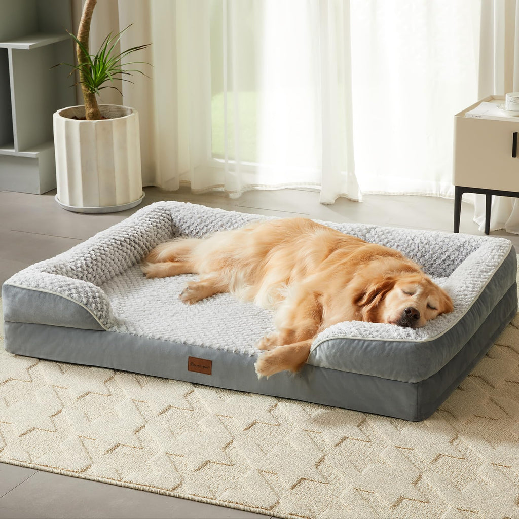 LNSSFFER Orthopedic Egg-Crate Foam Dog Sofa Bed with Removable Washable Cover – Grey
