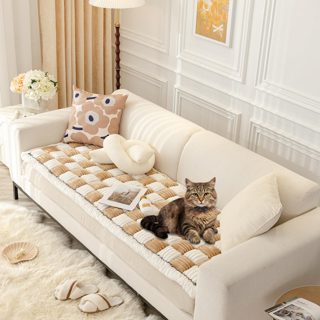 SmoBea Plaid Pet Sofa Cover – Light Brown, 27.6 × 59 in