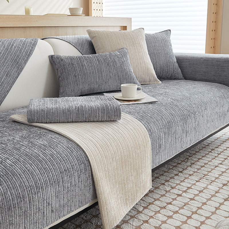Minimalist Chenille Sofa Seat Cover – Beige & Grey