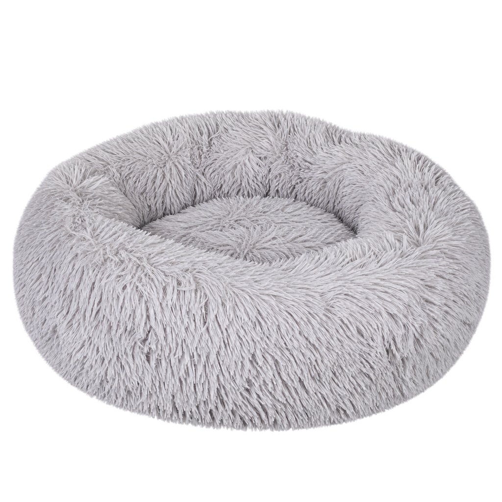 Washable Round Cat Bed with Fluffy Faux Fur for Indoor Cats