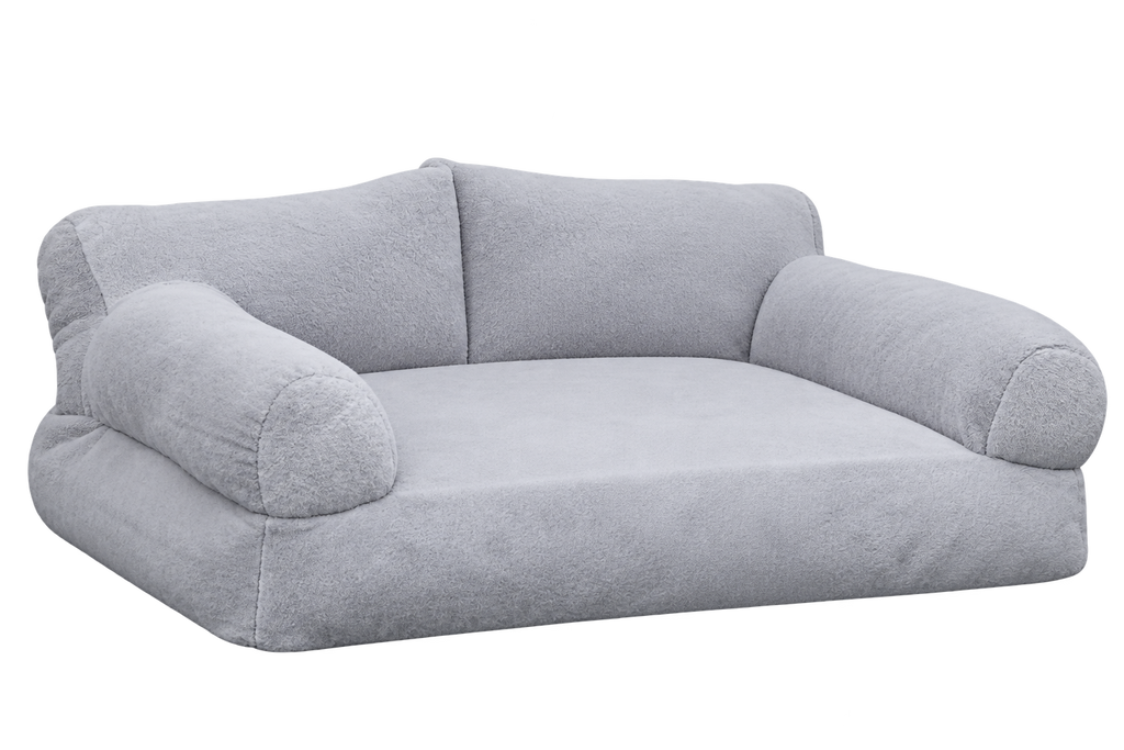 Fluffy Plush Pet Sofa Bed for Small & Medium Cats and Dogs – Light Gray