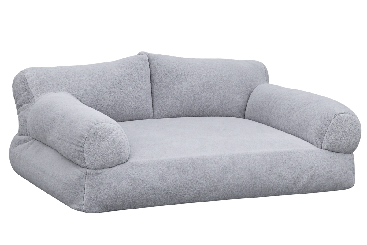 Fluffy Plush Pet Sofa Bed for Small & Medium Cats and Dogs – Light Gray