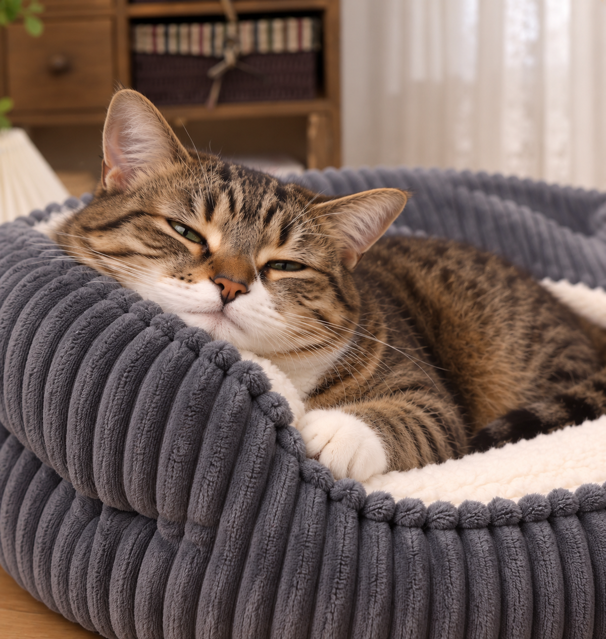 Cat Bed with Hooded Blanket and Removable Washable Cushion & Non-Slip Base – Dark Grey