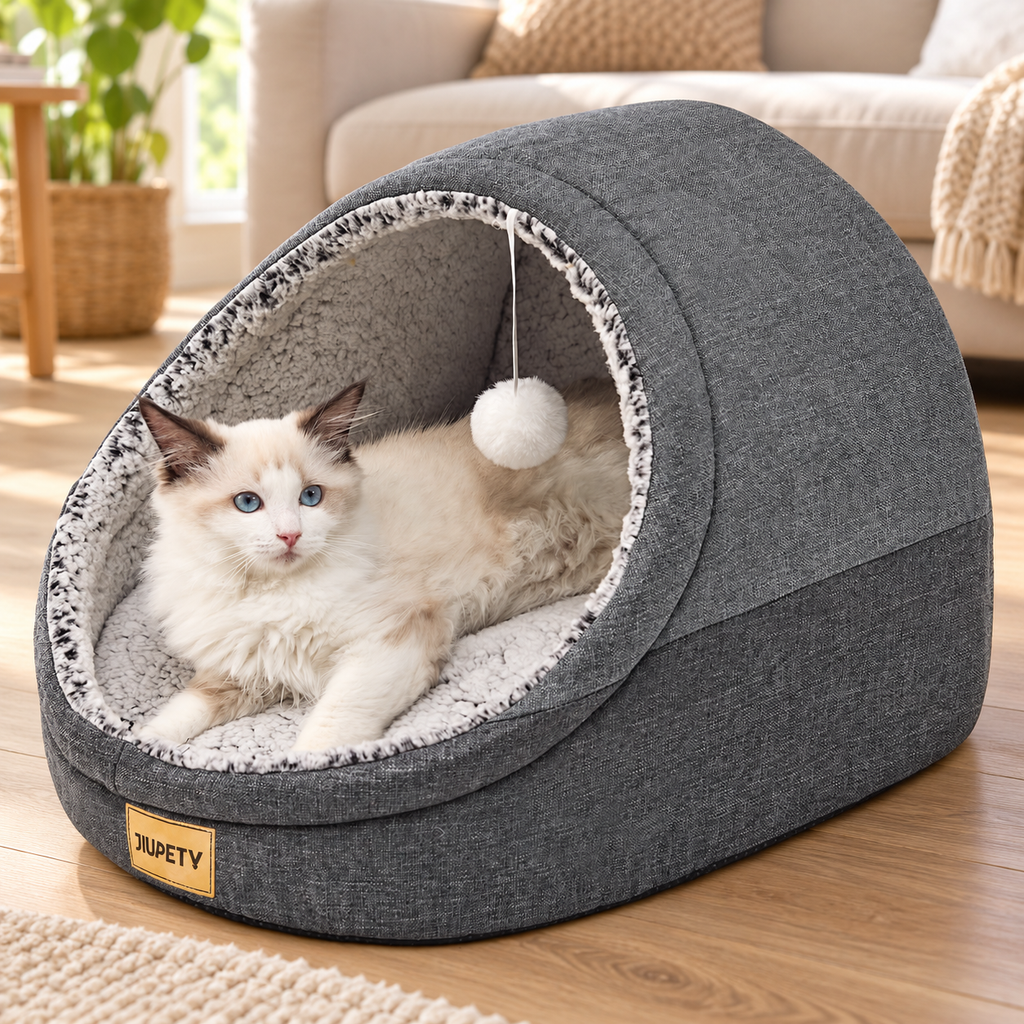 Cat Cave Bed with Removable Washable Cushion & Non-Slip Base – Dark Gray