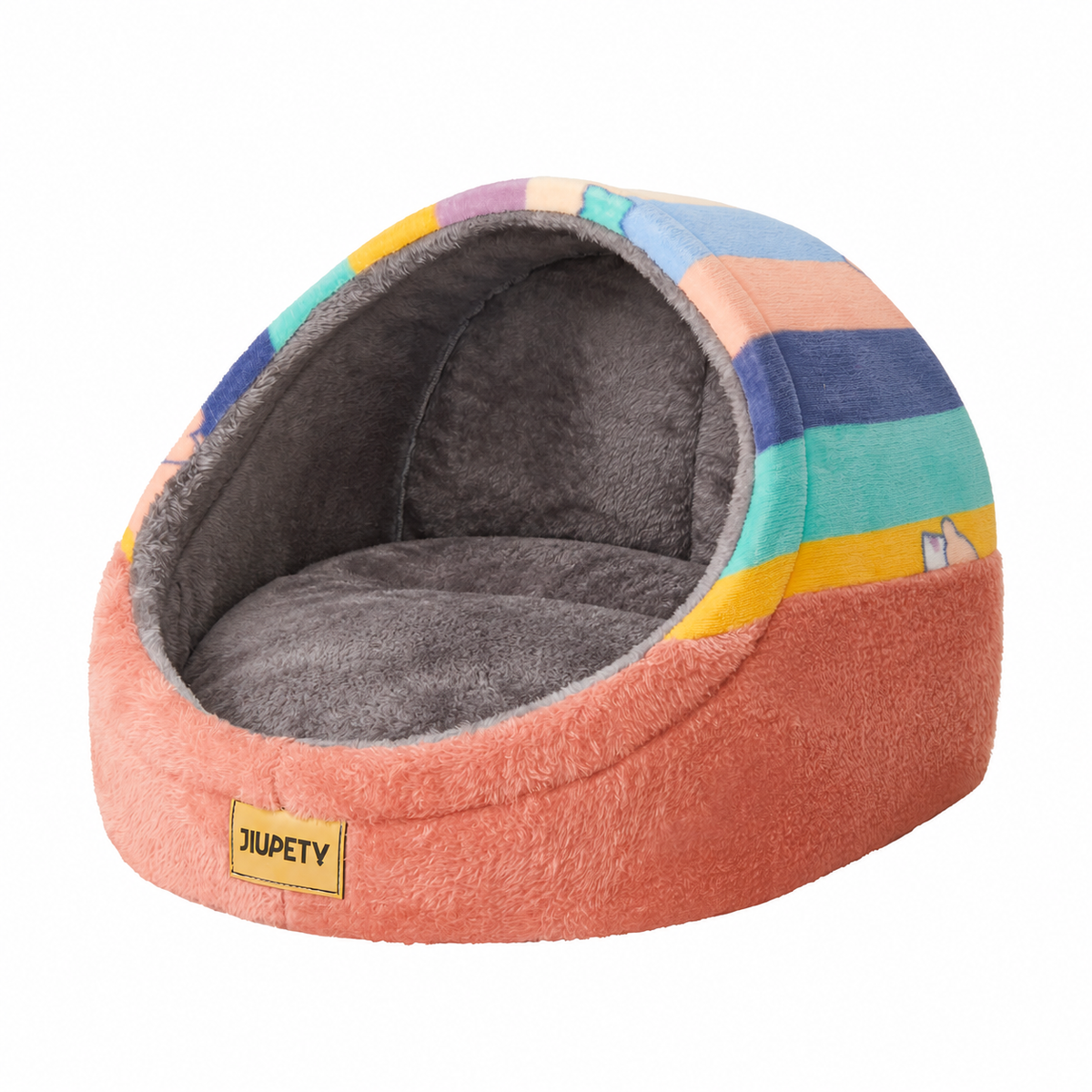 Cat Cave Bed with Removable Washable Cushion & Non-Slip Base – Rainbow