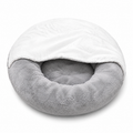 Washable Round Cat Bed with Hooded Blanket & Non-Slip Base – Grey