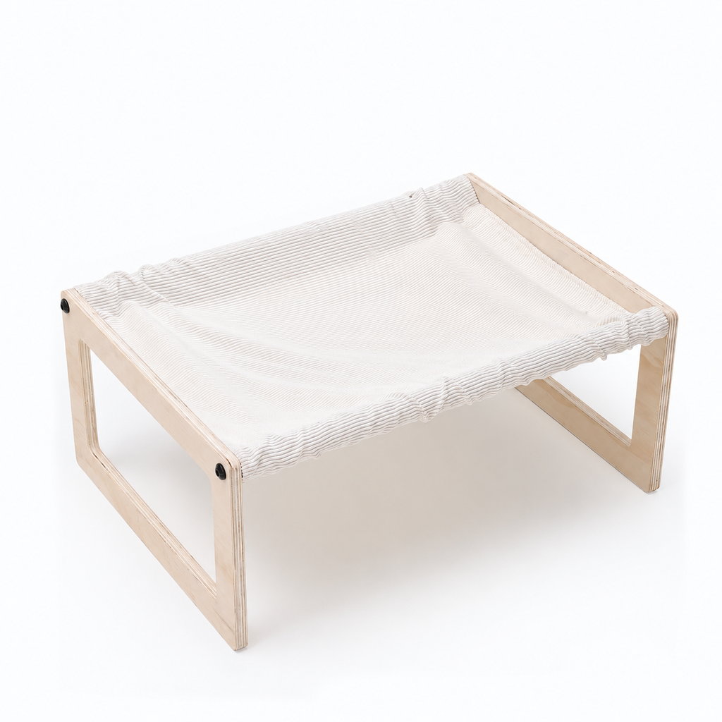 Elevated Wooden Cat Hammock with Breathable Fabric & Detachable Design for Indoor & Outdoor Use