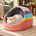 Cat Cave Bed with Removable Washable Cushion & Non-Slip Base – Rainbow