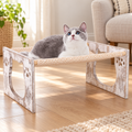 Freestanding Wooden Swinging Cat Hammock with Washable Breathable Fabric – Rustic White & Diamond Pattern