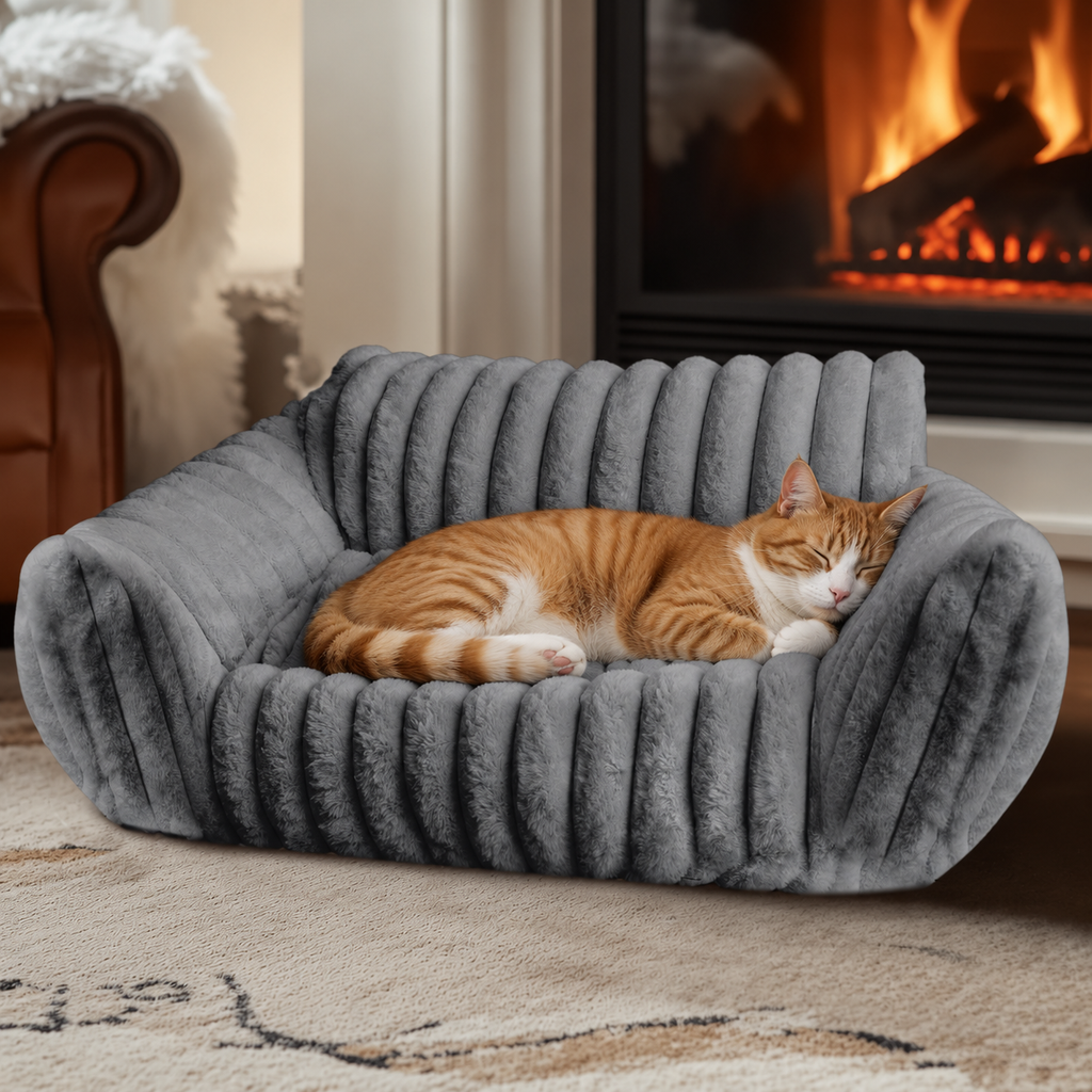VelvetVines Corduroy & Fleece Pet Sofa – Warm Grey