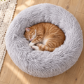 Washable Self-Warming Plush Donut Bed with Waterproof Base for Cats & Small Dogs – Grey