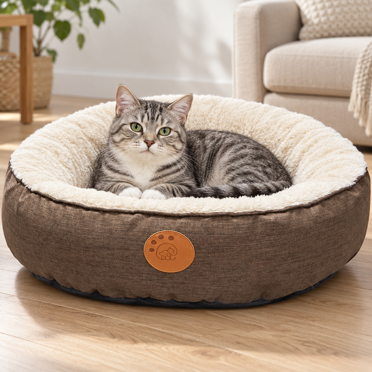 Machine Washable Round Donut Bed for Indoor Cats