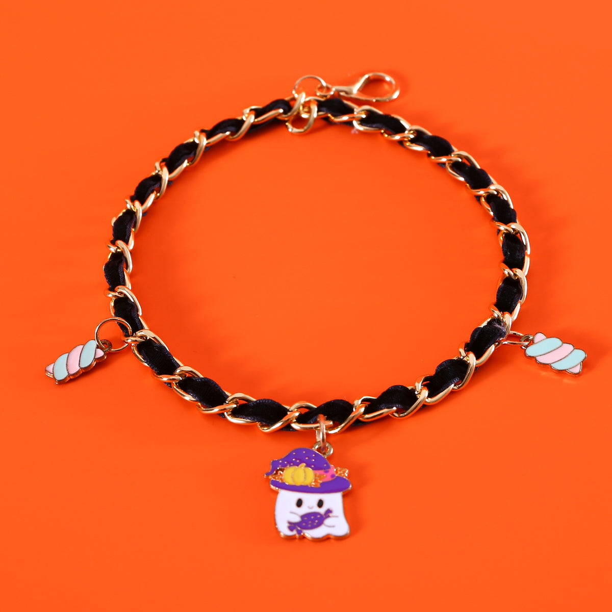 Halloween Velvet Pet Collar – Ghost, Spider & Pumpkin