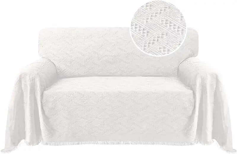 White Grid Washable Cotton-Blend Sofa Throw