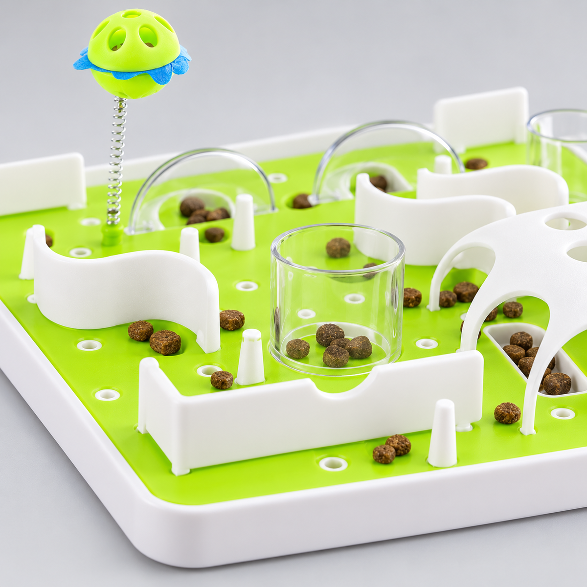 Detail of maze cup and dividers with dry treats