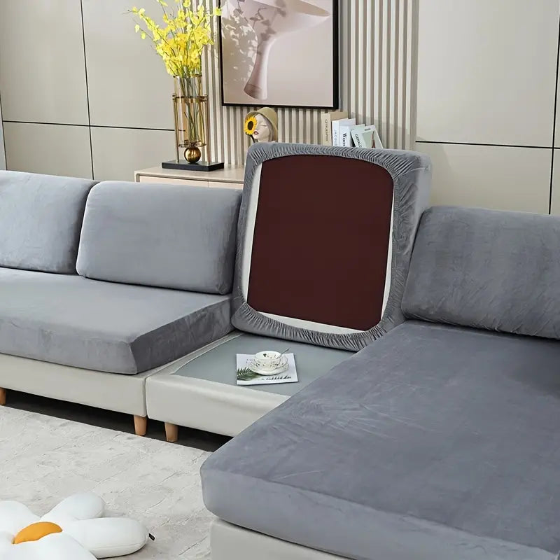 Grey Velvet Sofa Cushion Cover for Pet Hair Protection