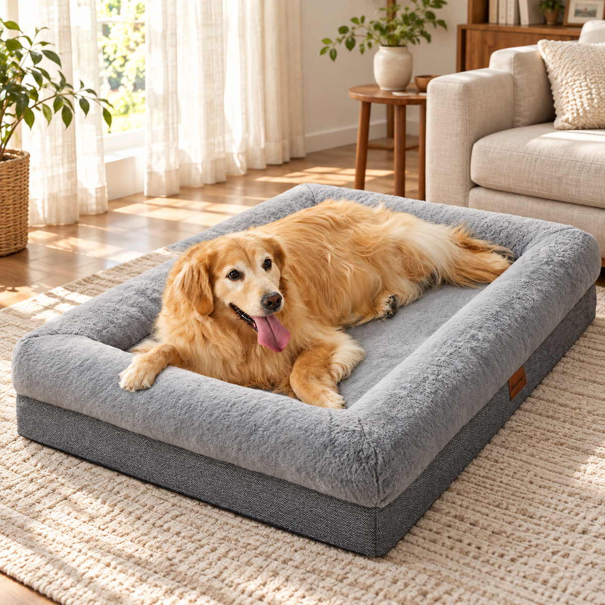 BFPETHOME XL Waterproof Orthopedic Bolster Dog Bed with Removable Washable Cover – home setting