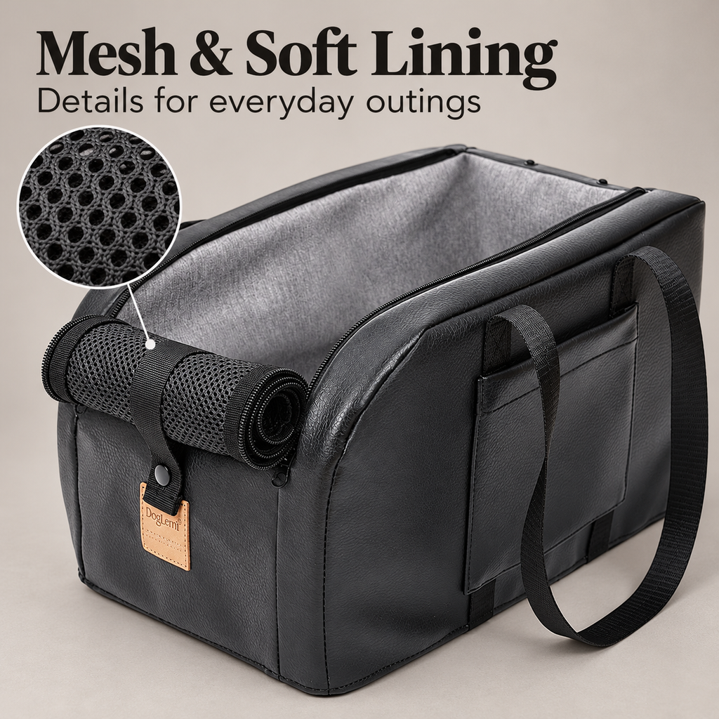 Black pet seat mesh and soft lining details