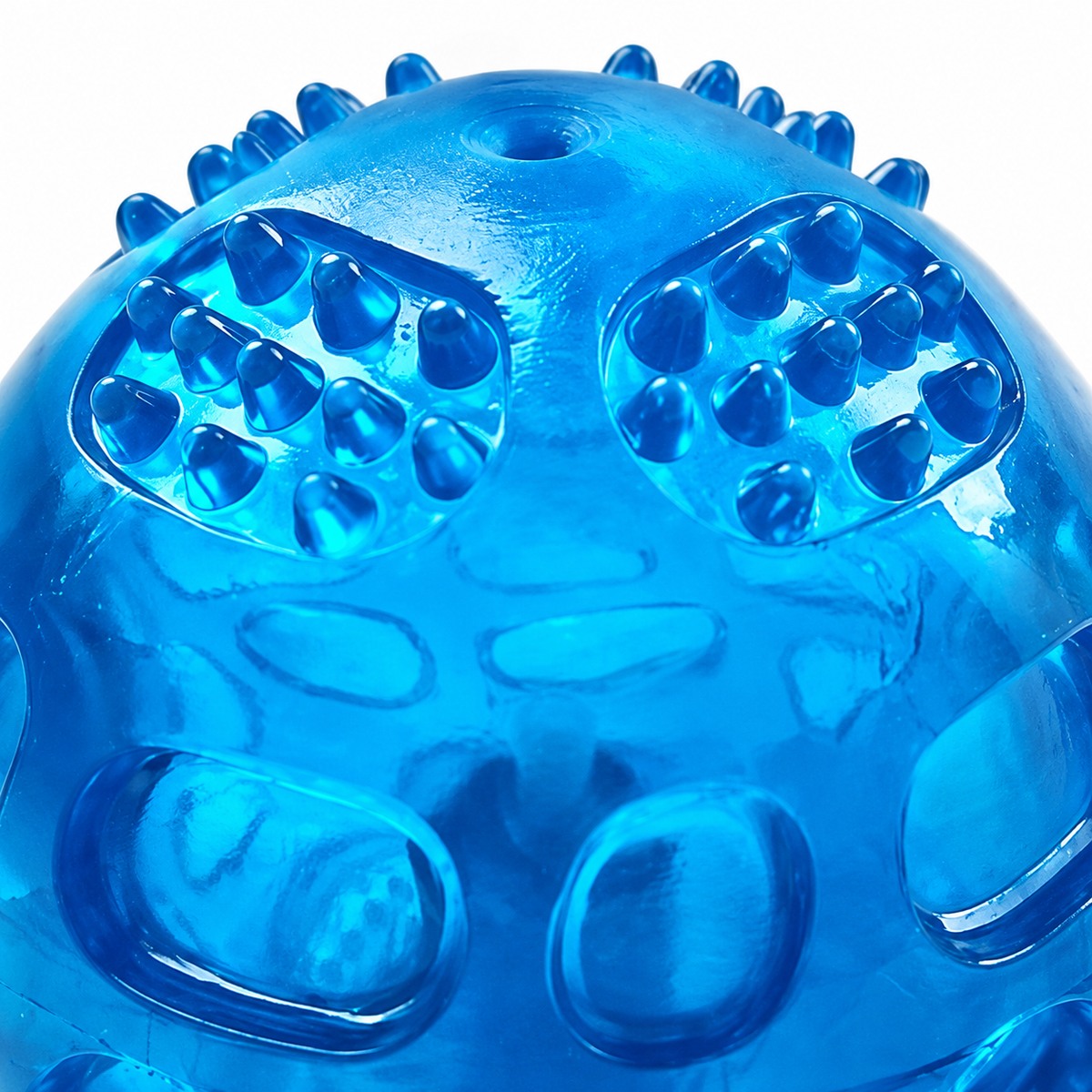 Close-up of the blue ball's raised textured surface