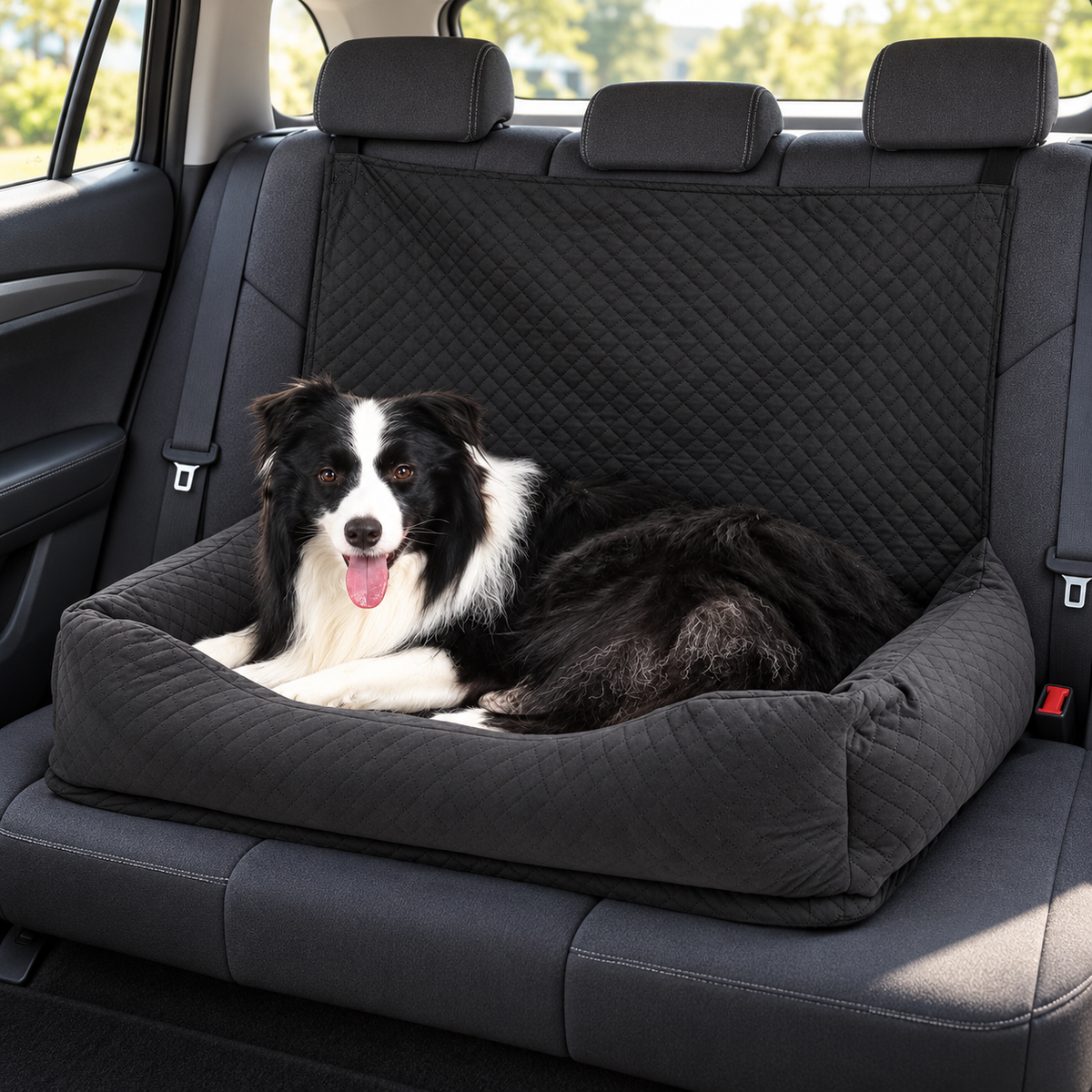 Bnonya dog car bed with a border collie on rear seat