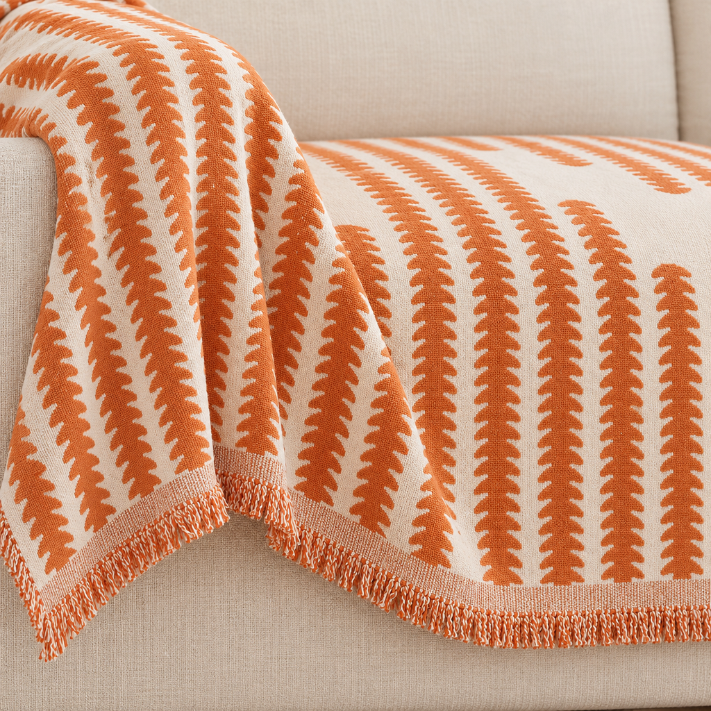HAOMAIJIA Boho Chenille Sofa Throw Cover – Orange, 91 × 134 in — fabric detail