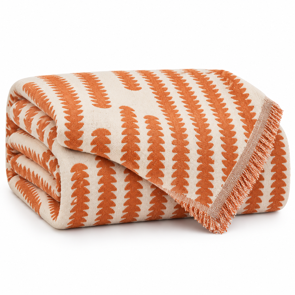 HAOMAIJIA Boho Chenille Sofa Throw Cover – Orange, 91 × 134 in — product view
