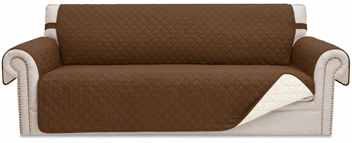 HOMERILLA Reversible Quilted Sofa Protector – Brown/Ivory, 68 in – product view