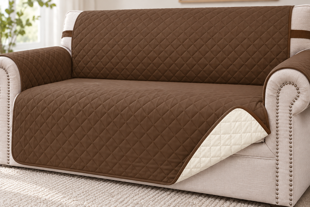 HOMERILLA Reversible Quilted Sofa Protector – Brown/Ivory, 68 in – fabric detail